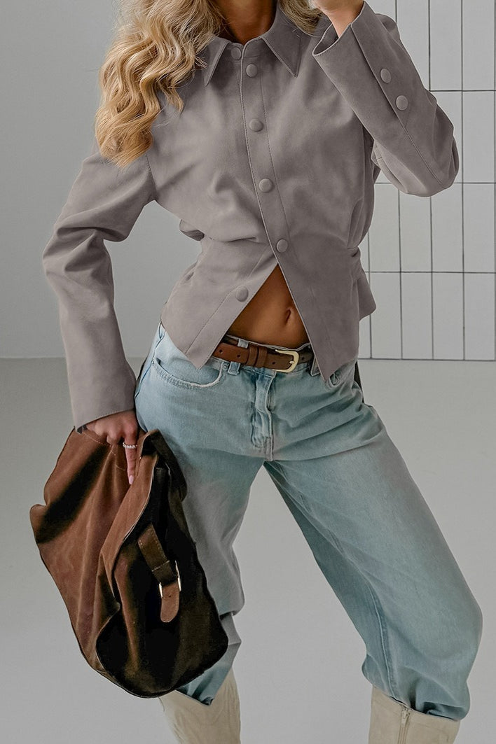 Vintage Khaki Suede Waist Cinched Blouse image 2