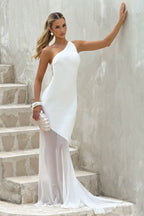 One Shoulder Sleeveless Backless Slim Mesh Tie Maxi Dress image 6