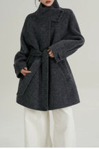 Chic Solid Wool Warm Loose Mock-neck Coat image 3