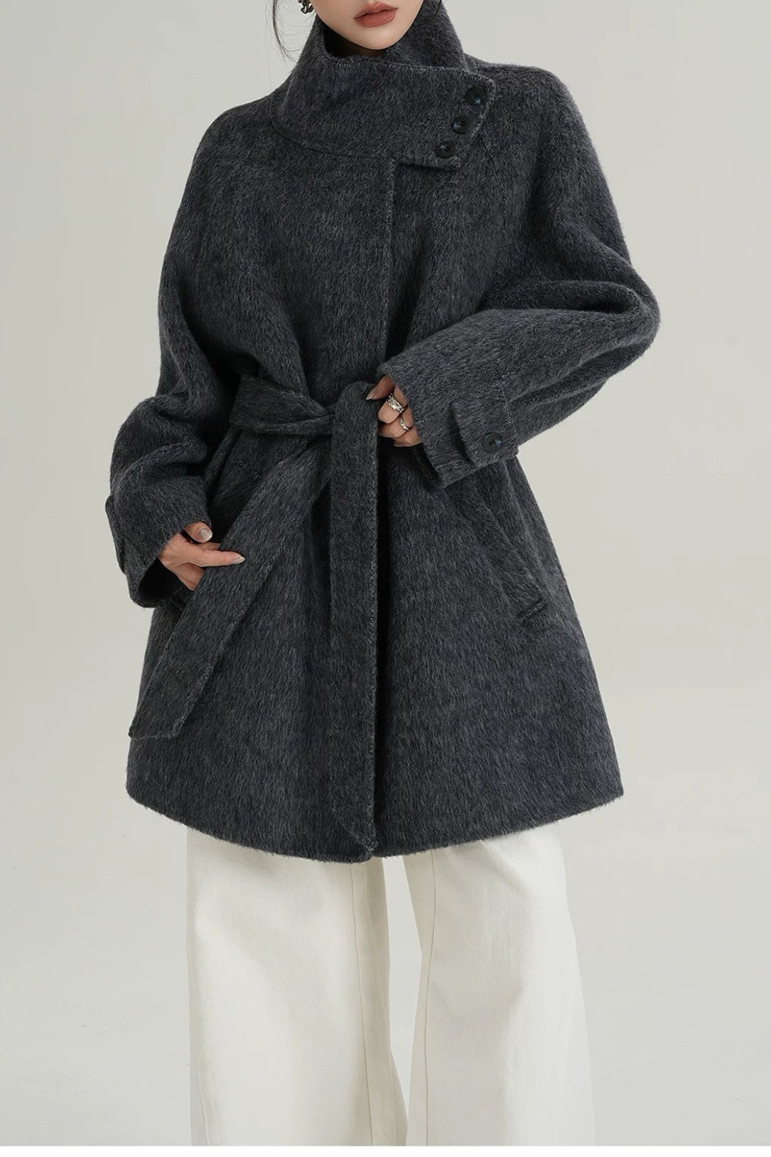 Chic Solid Wool Warm Loose Mock-neck Coat image 3