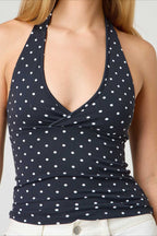 Sexy Polka Dot Plaid Slim Halter Top image 3