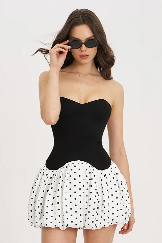 Polka Dot Strapless Bodycon Mini Dress image 1