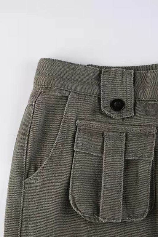 Street Style Low-Waisted Multi-Pocket Denim Cargo Pant image 4