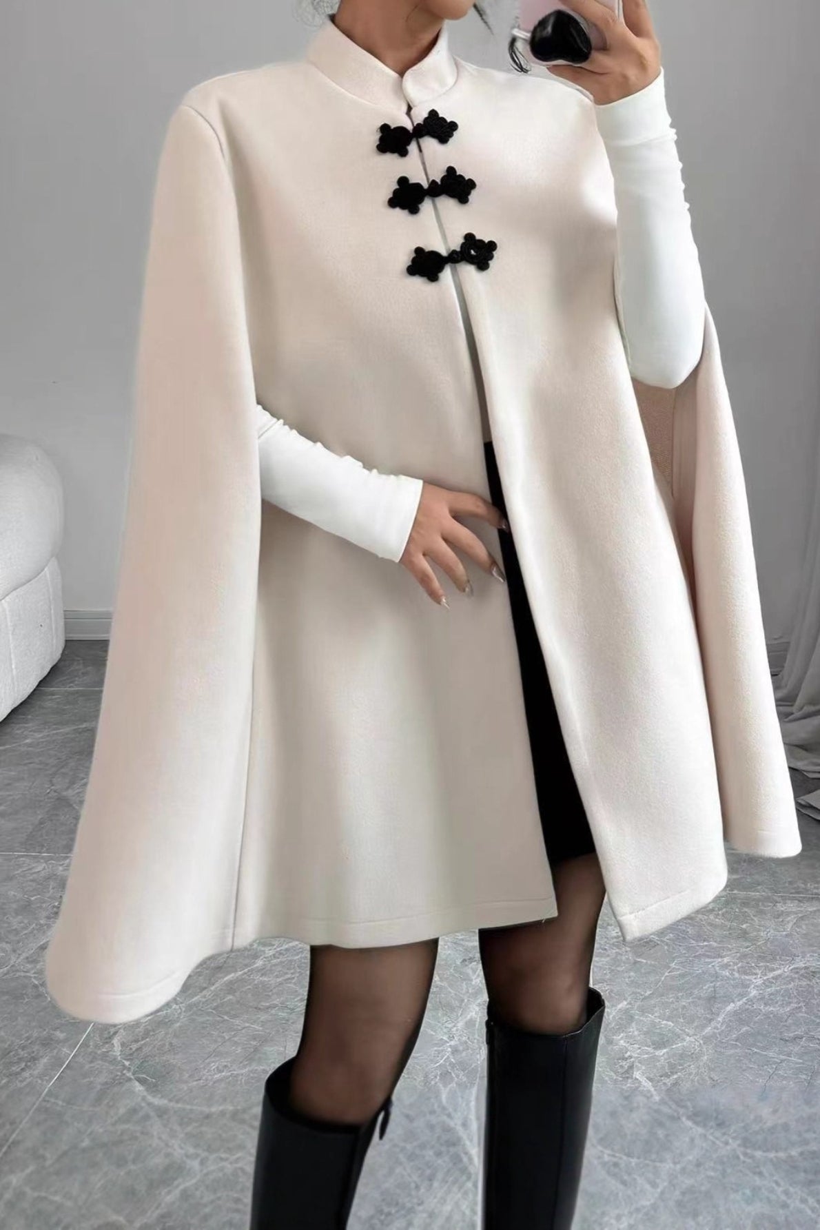 Trendy Color-blocked Frog Clasp Cape Coat image 4