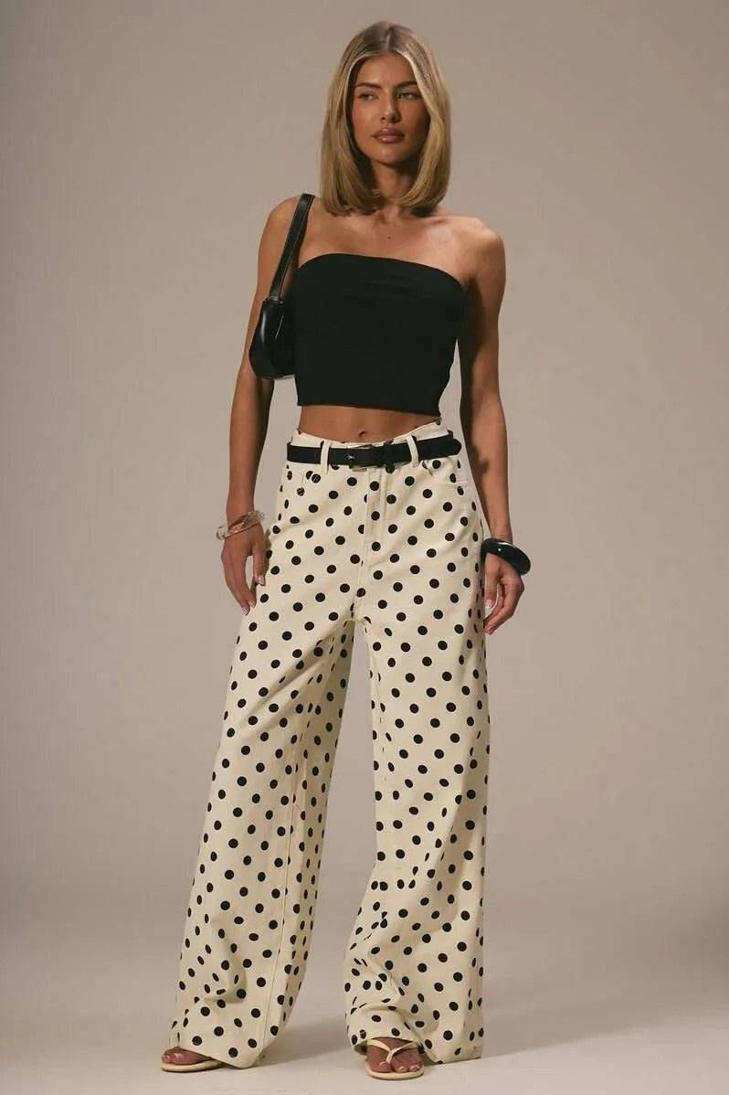 Polka Dot Loose Mid Rise Jeans image 1