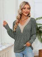 Rosalie Lace Ribbed Blouse detail view styled for Avrienne