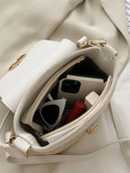 Naomi Straw Crossbody detail view styled for Avrienne