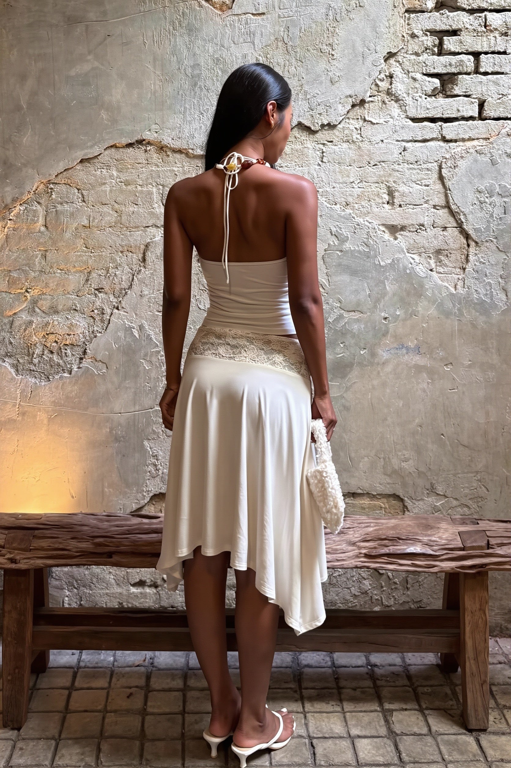 Elegant Lace Trim Cami Top High Rise Asymmetric Skirt Sets image 3
