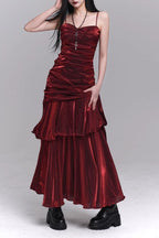 Asymmetrical Burgundy Ruffled Cami Party Dress image 1