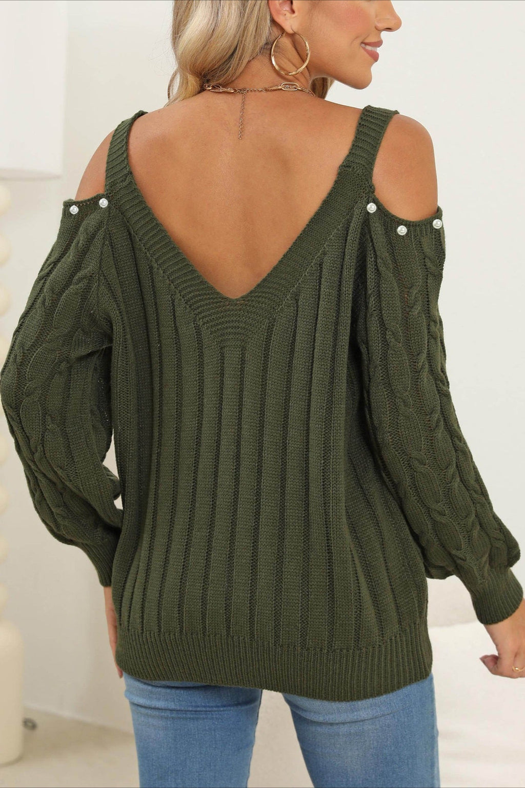 Deep V Sexy Off-Shoulder Loose Pullover Sweater image 5