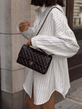 Striped Collared Oversized Shirt Blouse image 1