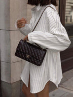 Striped Collared Oversized Shirt Blouse image 1