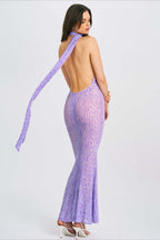Sexy Mesh Halter Backless High Waist Bodycon Maxi Dress image 4