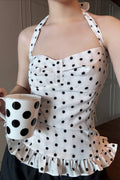 Polka Dot Ruffled Hem Halter Crop Top image 1
