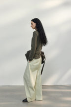 Fitted Textured Pleated Cotton Linen Knit Sweater image 4