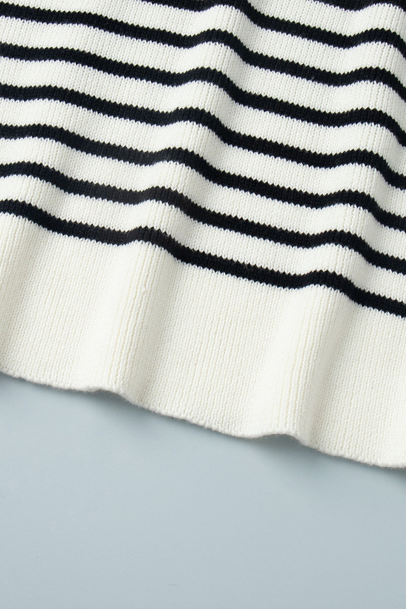 Striped Polo Neck Loose Fit Knit Sweater image 7