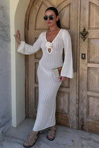 V Neck Backless Knit Beach Maxi Dress image 1