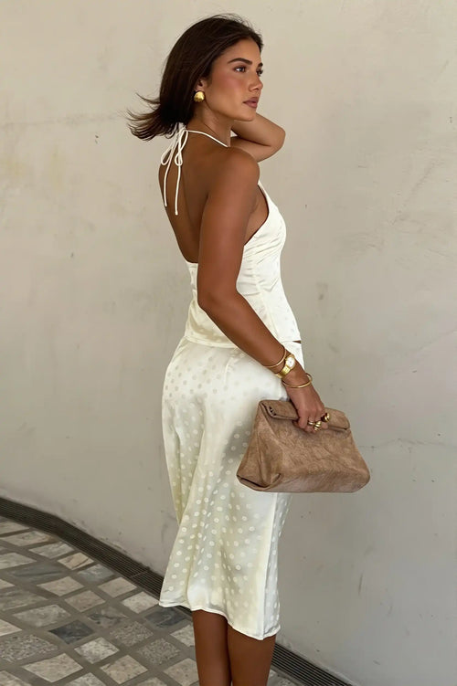 Chic Solid U Neck Halter Backless High Rise Skirt Sets image 1