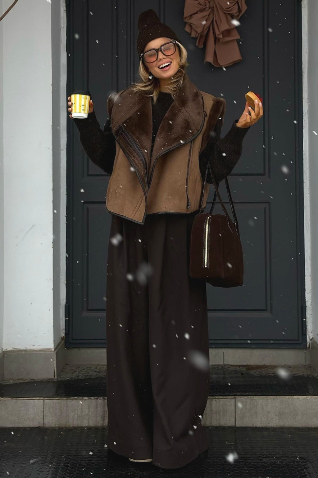 Brown Faux Fur Loose Fit Coat image 3