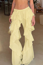 Lace Up Spliced Ruffle Flare Pants image 3