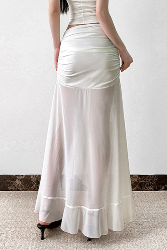 Mesh Panel Ruffle Tie Detail Maxi Skirt image 4