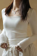 Square Neck Ribbed Stripe Panel Knit Top image 2