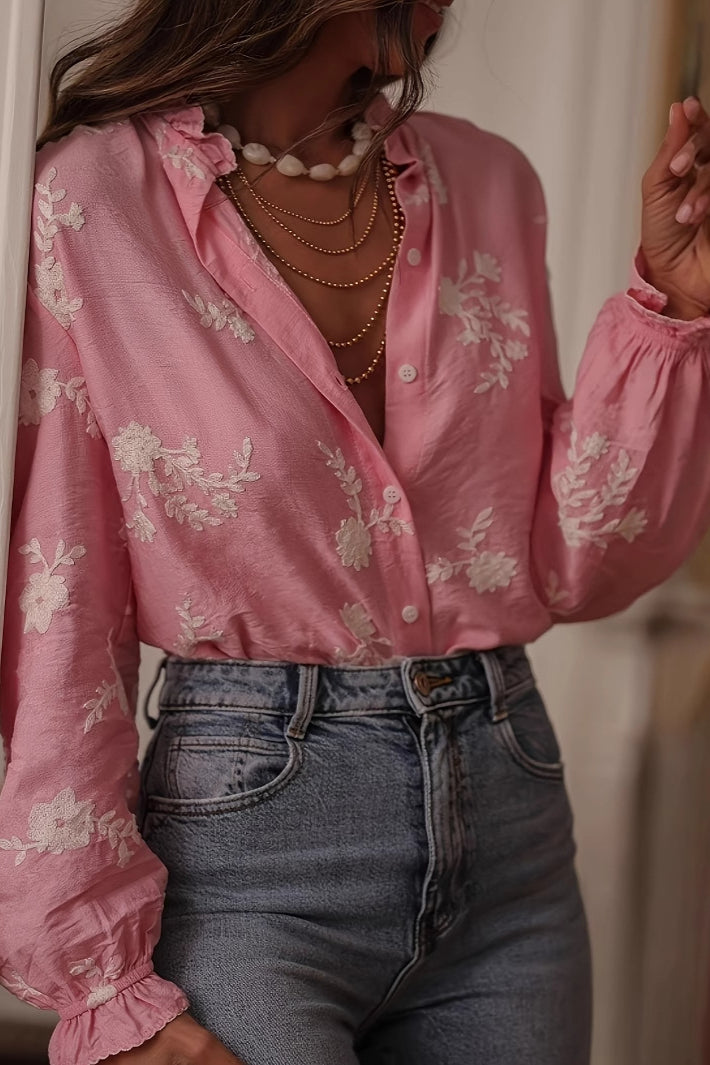 Long Sleeve Printed Lantern Sleeve Blouse image 1