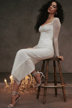 Mesh Lace Patchwork Boned Fitted High Slit Elegant Maxi Dress image 5