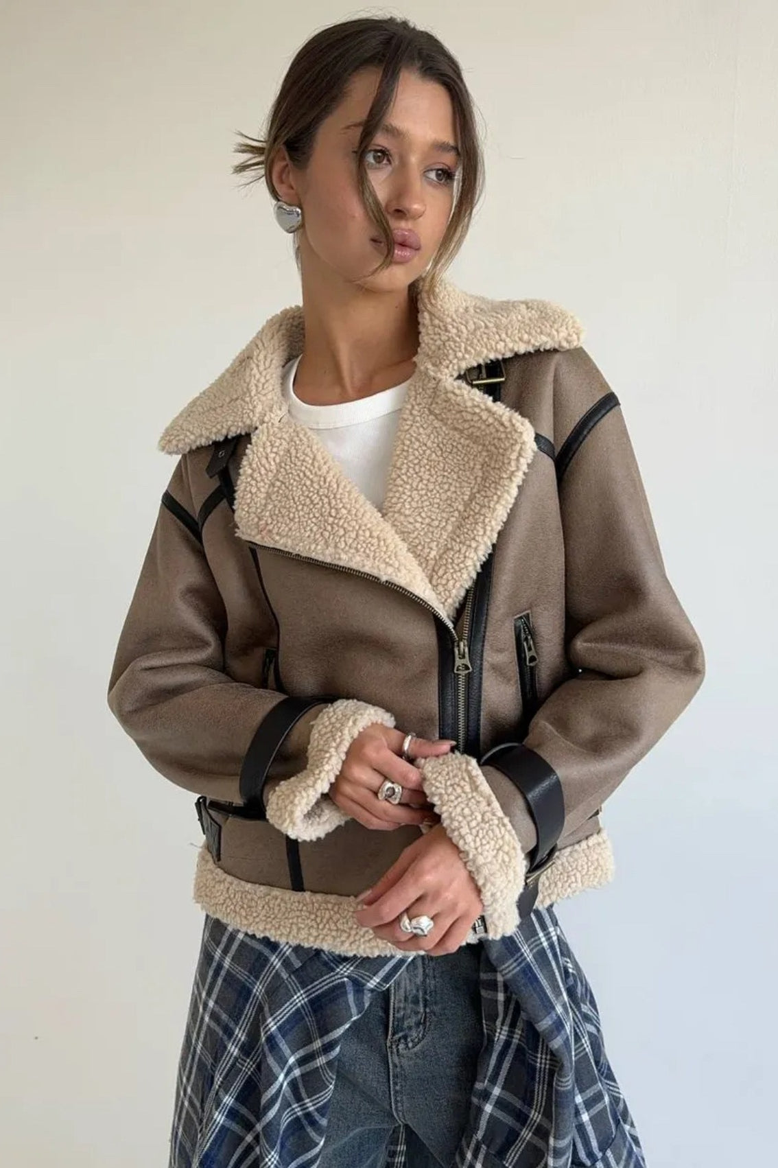Vintage Patchwork Faux Suede Lapel Long Coat image 1