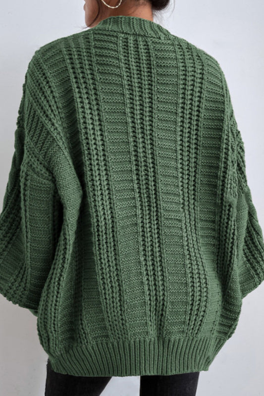 V-Neck Vintage Cable Knit Balloon Sleeve Cardigan image 9