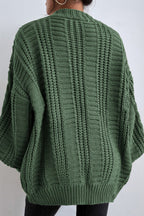 V-Neck Vintage Cable Knit Balloon Sleeve Cardigan image 9