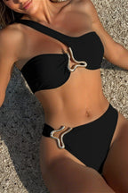 Asymmetrical Metal Shoulder Bikini Set image 1
