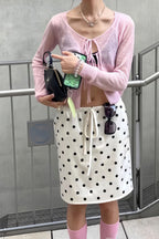 Vintage Satin Polka Dot Drawstring Midi Skirt image 4