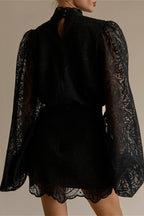Lantern Sleeve High Collar Lace Skirt Set image 6