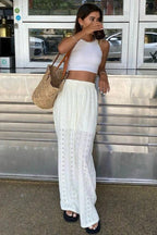 Solid Cutout Embroidered Elastic Waist Pants image 5