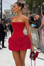 3D Floral Textured Strapless Dress image 3