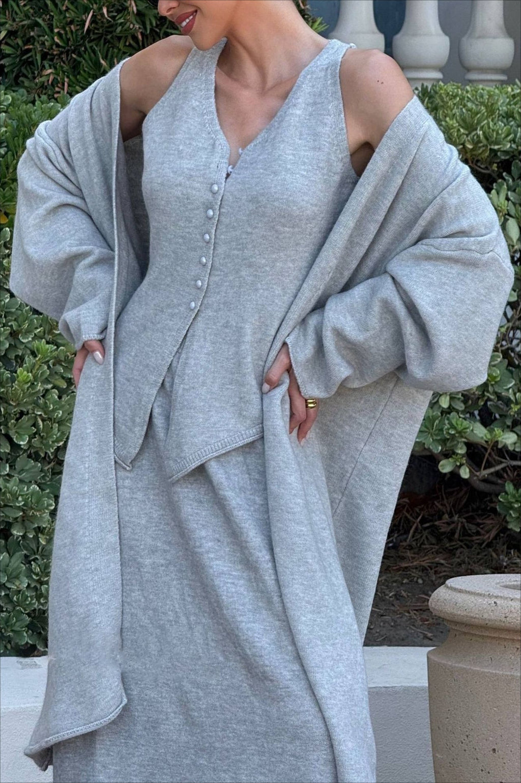Vintage Gray Knit Jacket Vest & Maxi Skirt Three Piece Set image 6