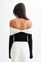 Off-Shoulder Fitted Knit Sweater image 2