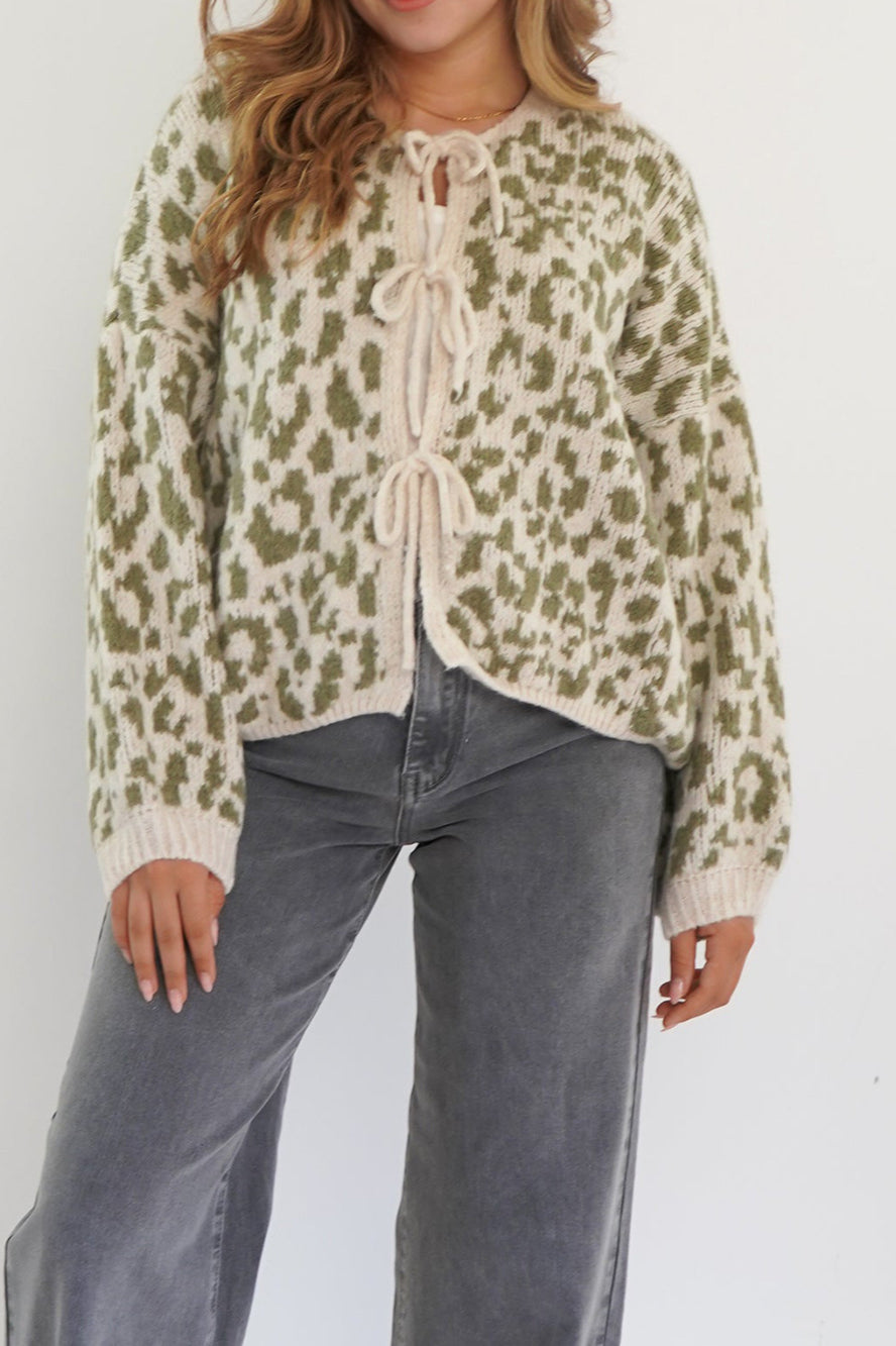Leopard Print Tie-Front Knit Cardigan image 2