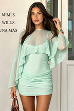 Solid Mesh Shrug Cami Mini Dress image 3