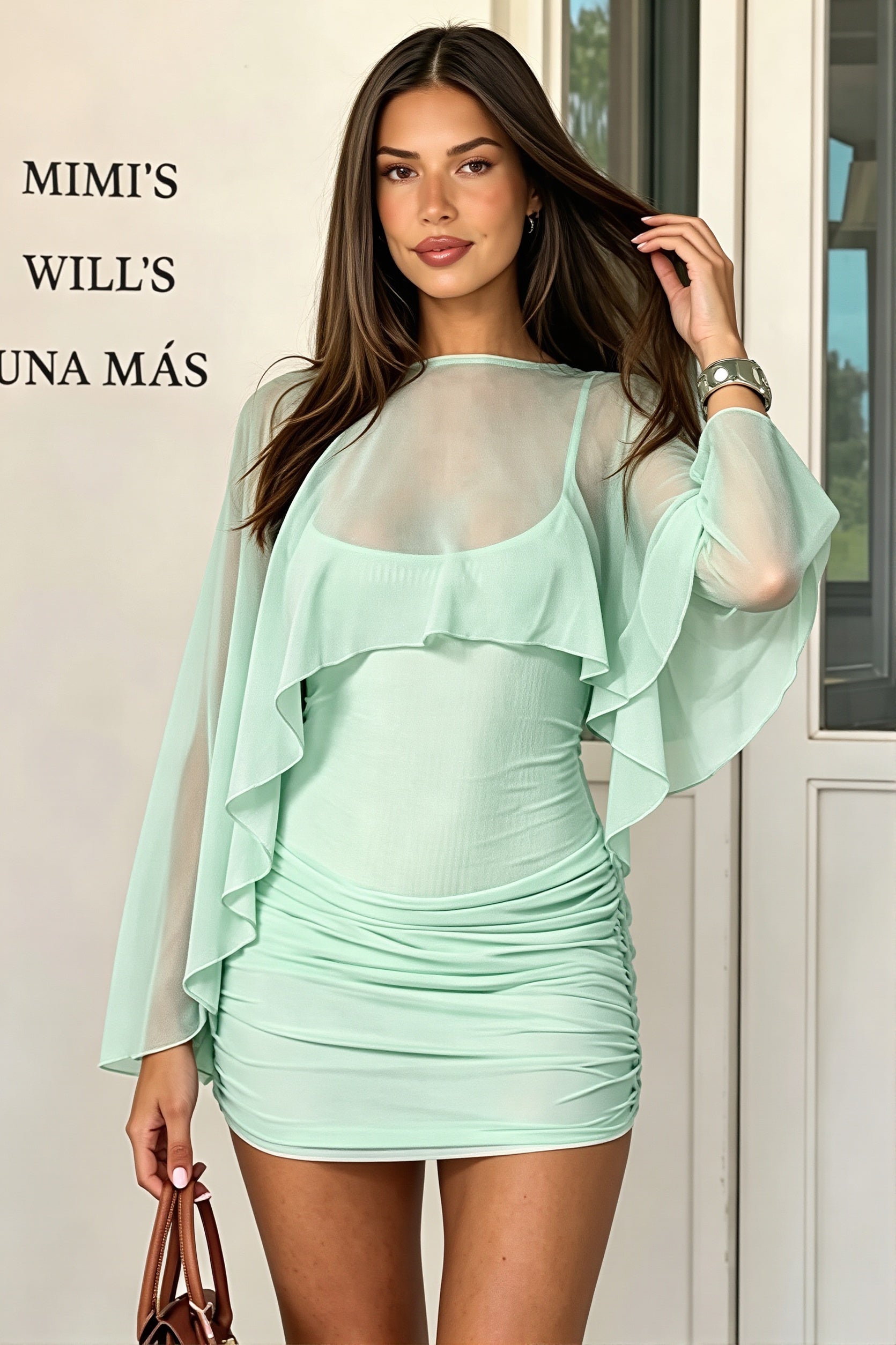 Solid Mesh Shrug Cami Mini Dress image 3