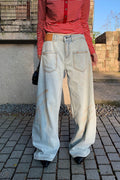Distressed Ruched Wide Leg Designer Pocket Jeans image 1