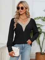 Rosalie Lace Ribbed Blouse detail view styled for Avrienne