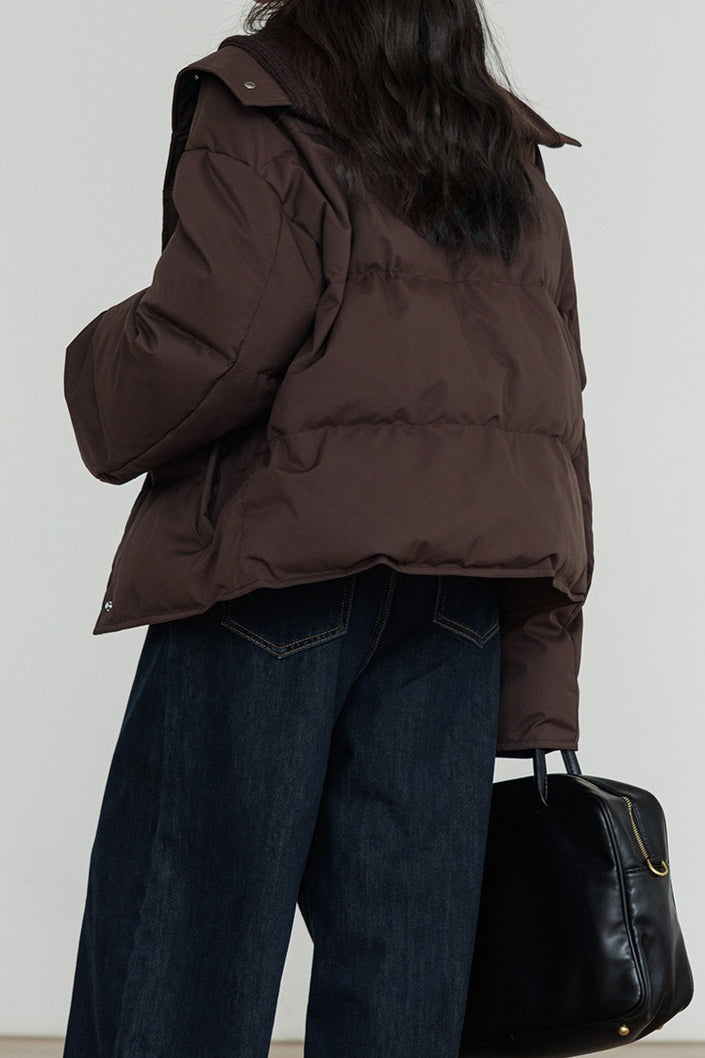Knit Collar White Duck Down Puffer Jacket image 6