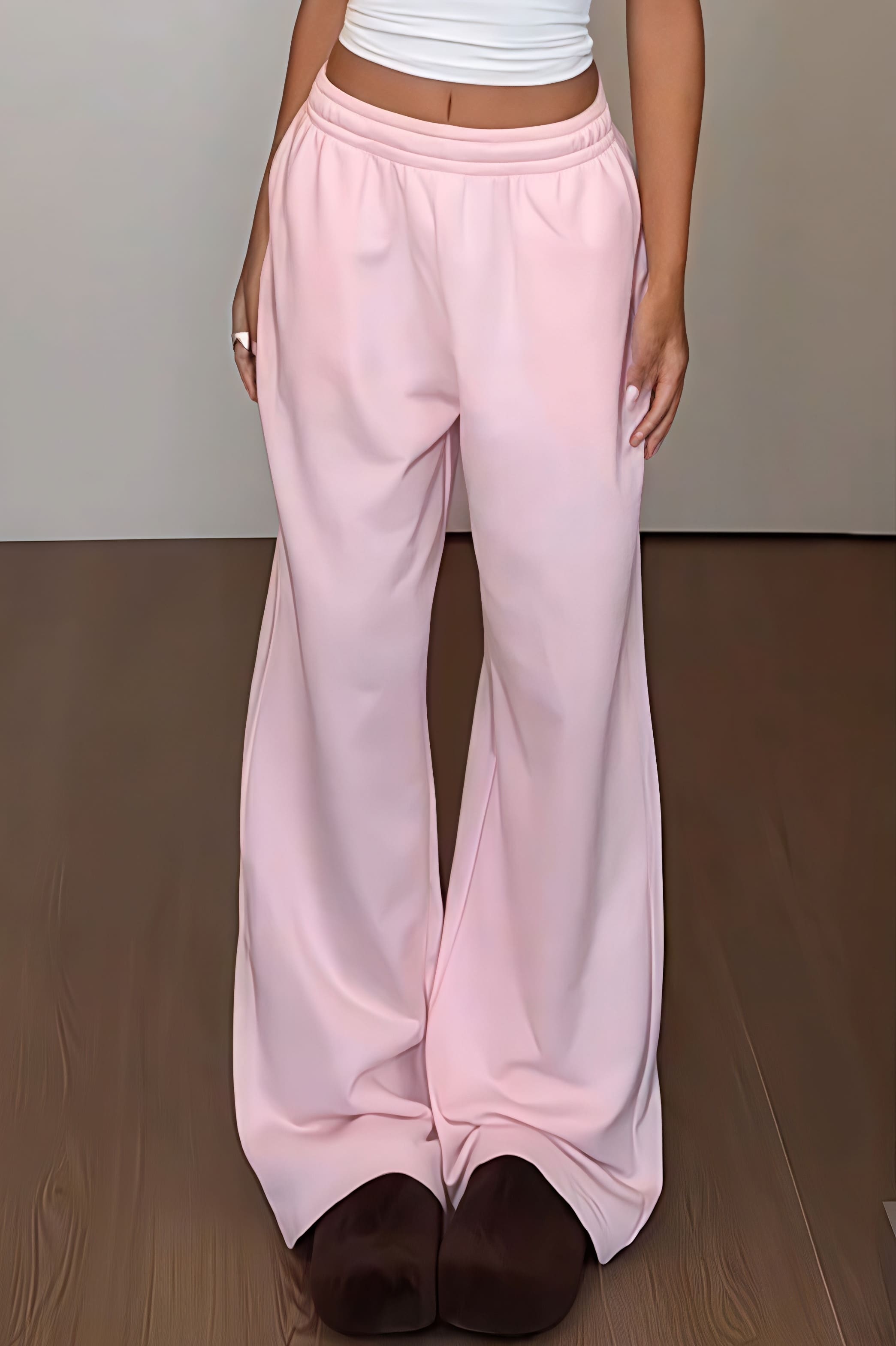 Retro Pink Relaxed Wide Leg Casual Pants image 1