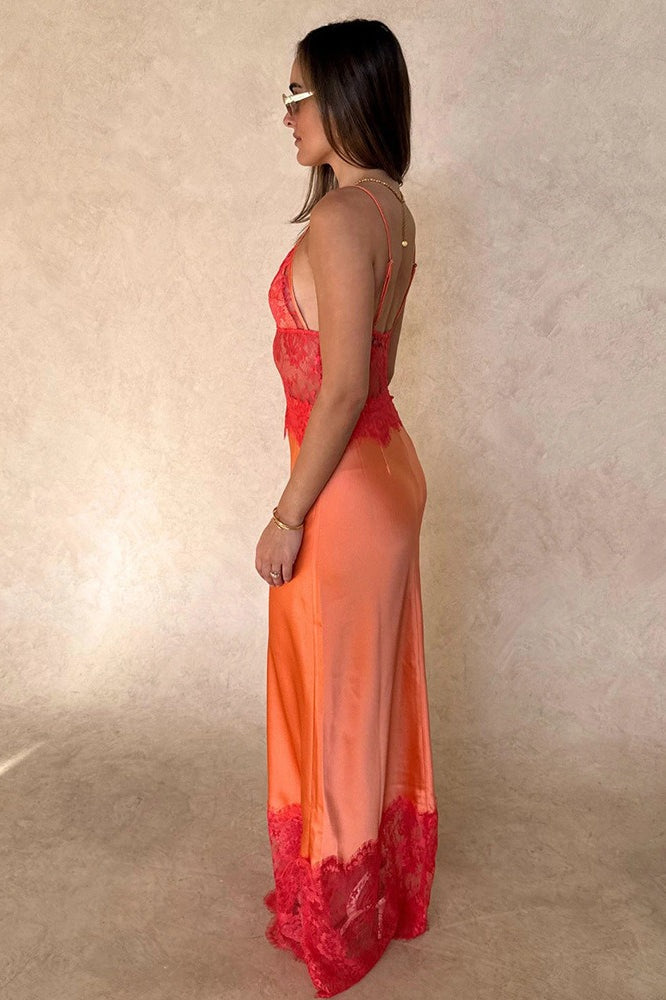 Elegant Sexy Deep V Sheer Lace Patchwork Maxi Dress image 6