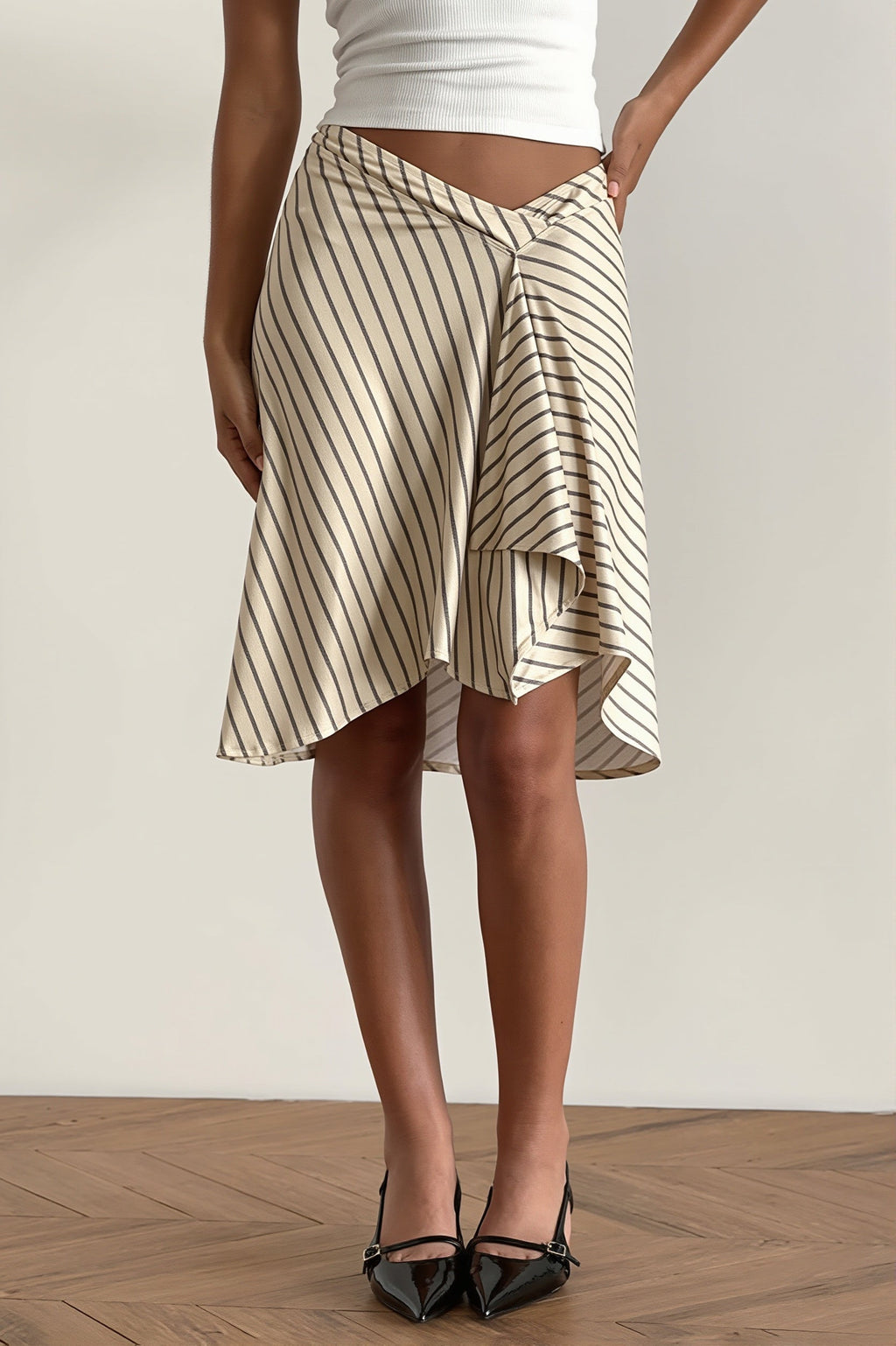 Elegant Striped Irregular Midi Skirt image 8