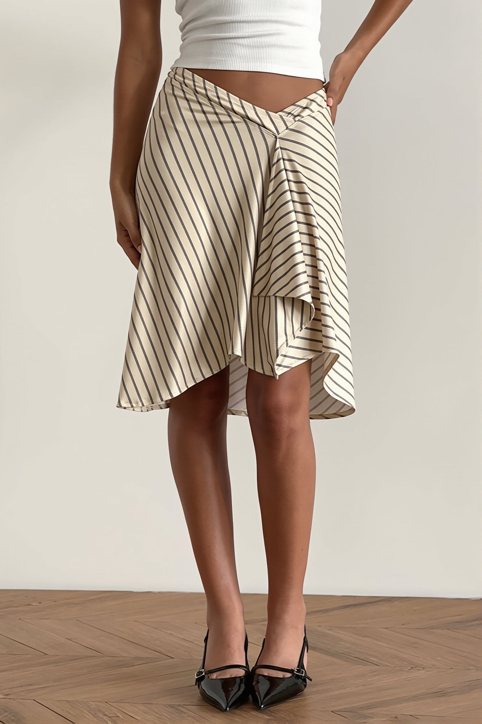Elegant Striped Irregular Midi Skirt image 8