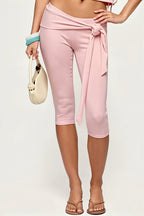 Sexy Low Rise Lace Up Stretchy Capri Pants image 4