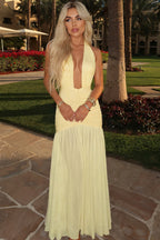 Solid Sexy Mesh Patchwork Deep V Halter Maxi Dress image 2